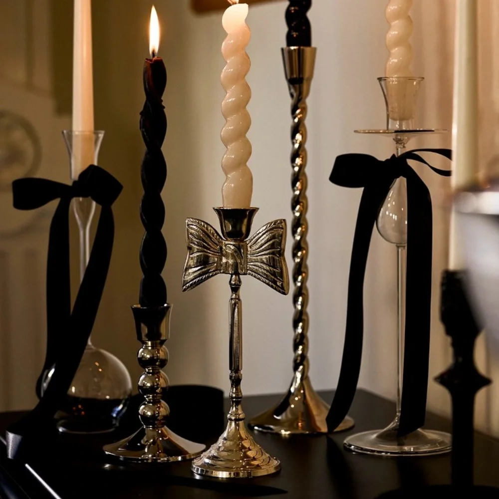 Silver Plated Bow Taper Candle holder benedita